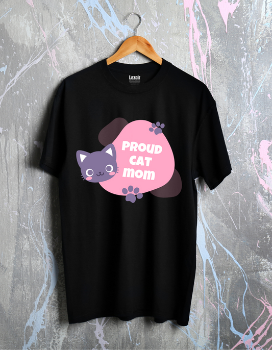 Cat mom Printed Cotton Black Unisex T-Shirt