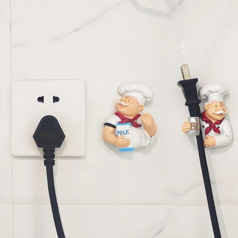 2Pc Cute Cook Chef ( Bread & Milk ) Design Power Plug Socket Holder