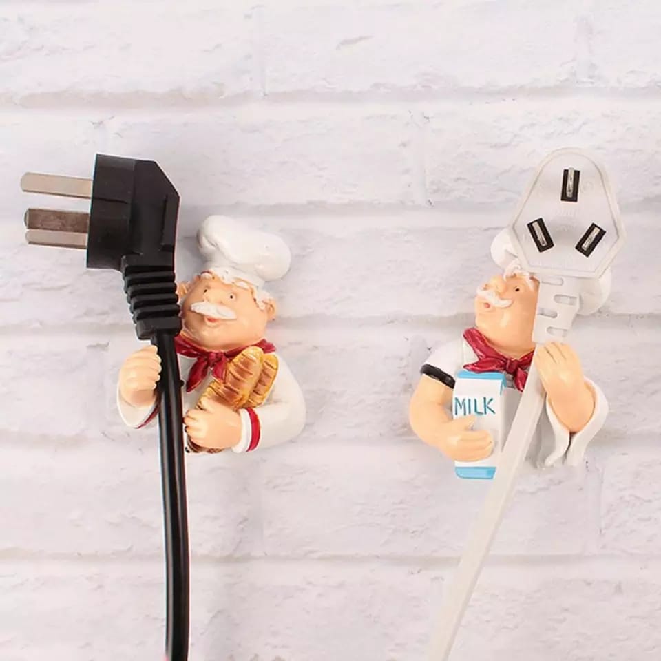 2Pc Cute Cook Chef ( Bread & Milk ) Design Power Plug Socket Holder