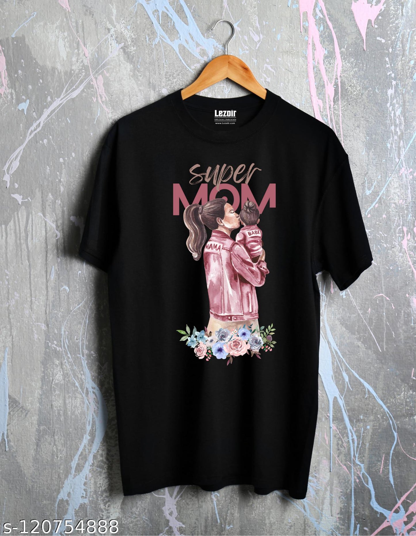 Super Mom 1 Printed Cotton Black Unisex T-Shirt