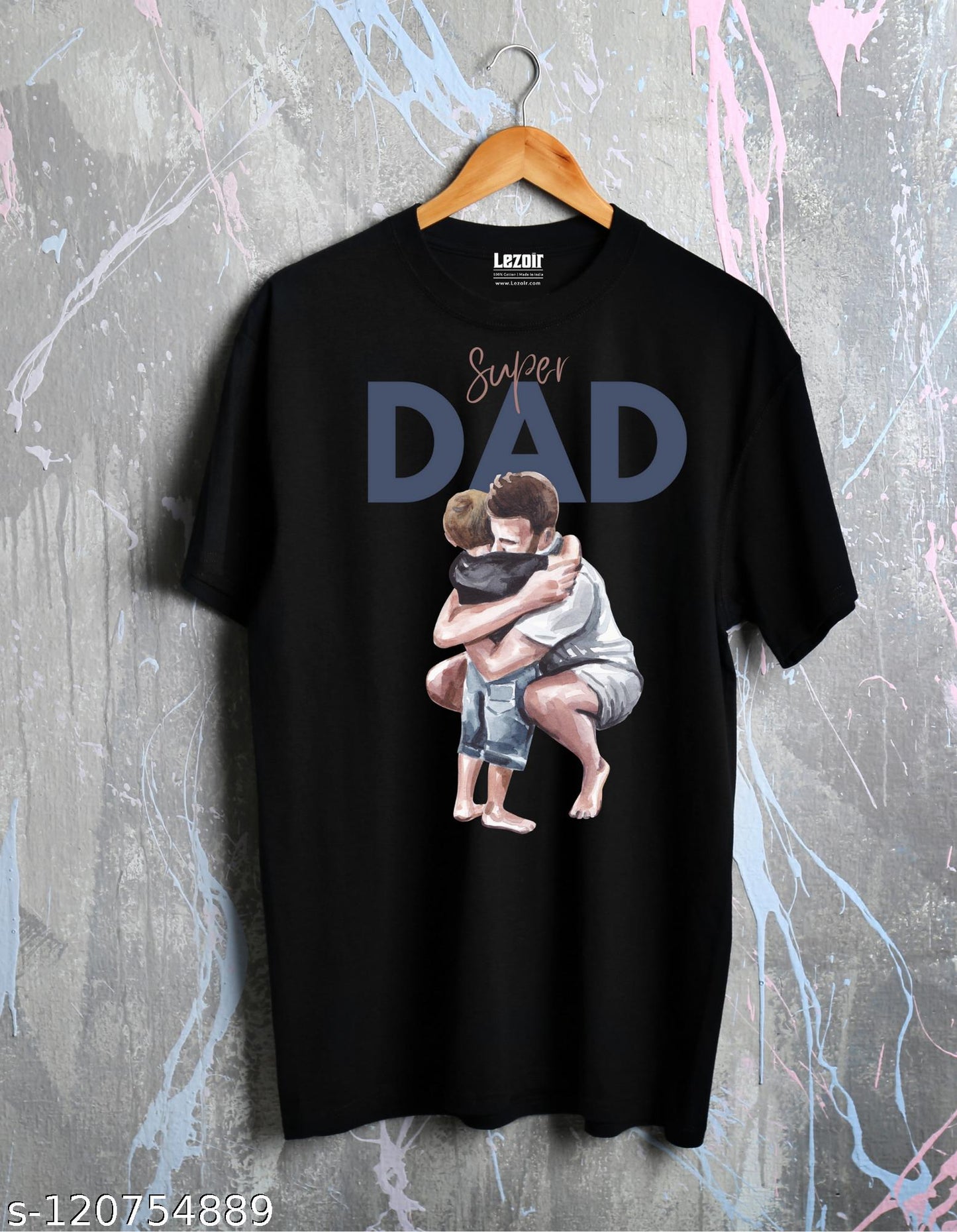 Super Dad Men's Printed Cotton Black Unisex T-Shirt